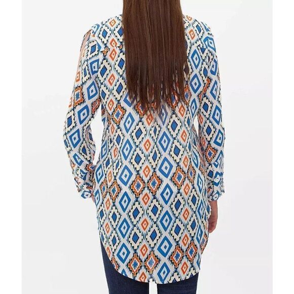 Womens Buckle Roar Fevered Cold Shoulder Diamond Print Henley Tunic Top - Sz XL - Picture 2 of 8